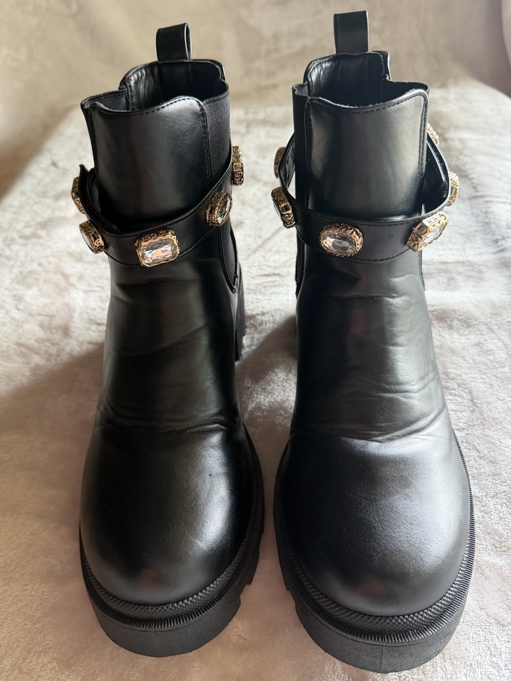 Sugar Favorite Jewel Chelsea Boots - Size 10, Black Faux Leather